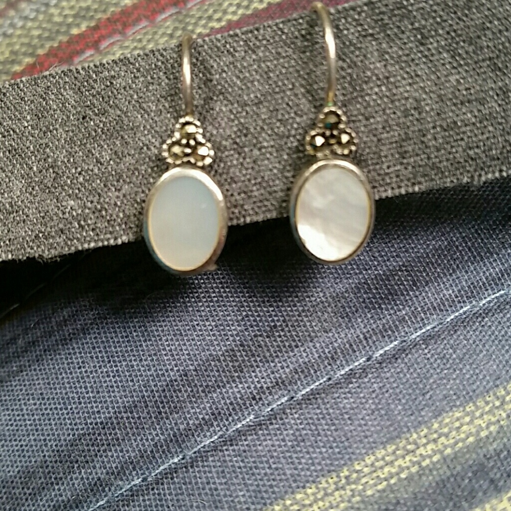 Sterling Silver Mother of Pearl and Marcasite Earr